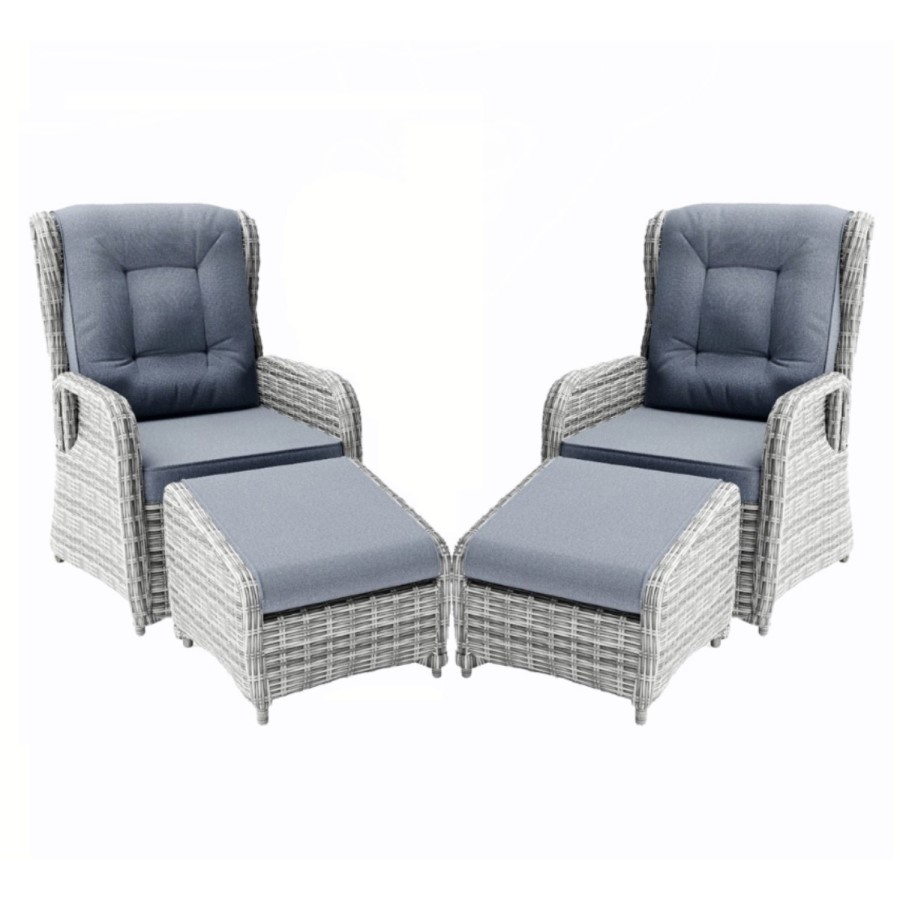 GRADE A1 - Dark Grey Rattan Reclining Sun Lounger with Footstools - Aspen