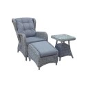 A1/FTR021G-FO-AC ONLY OPENED - Grey Rattan Garden Sun Lounger with Table and Footstool - Aspen