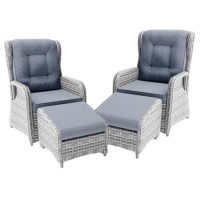GRADE A1 - Pair of Reclining Rattan Garden Chair with Footstools - Dark Grey - Aspen
