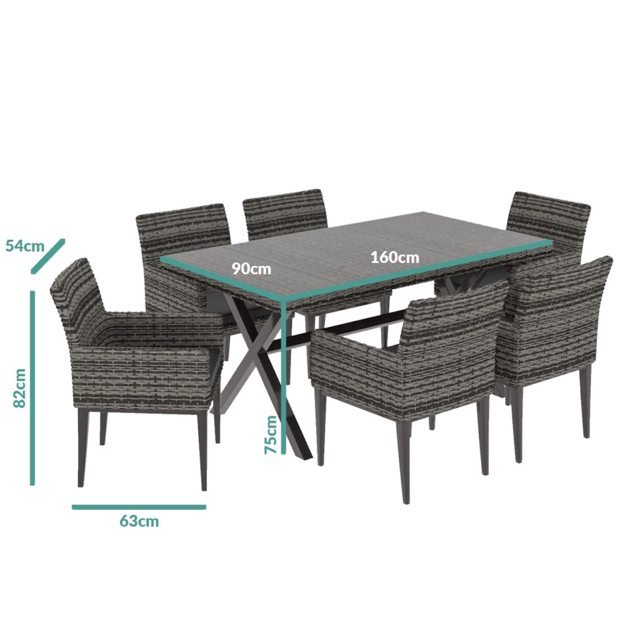 6 Seater Dark Grey Rattan Garden Dining Set - Aspen