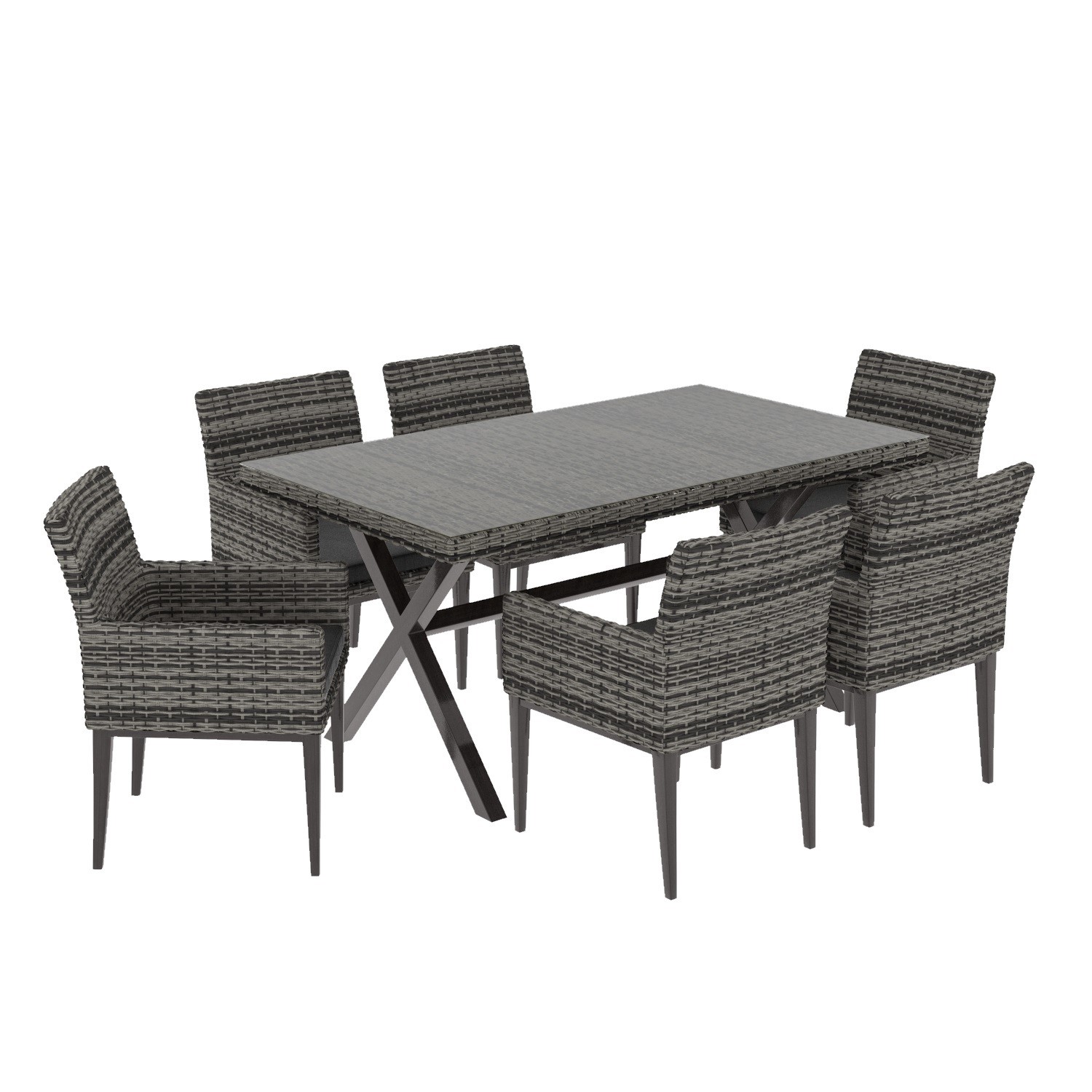 GRADE A1 Outdoor Rattan Dining Table Set with 6 Chairs in Dark Grey