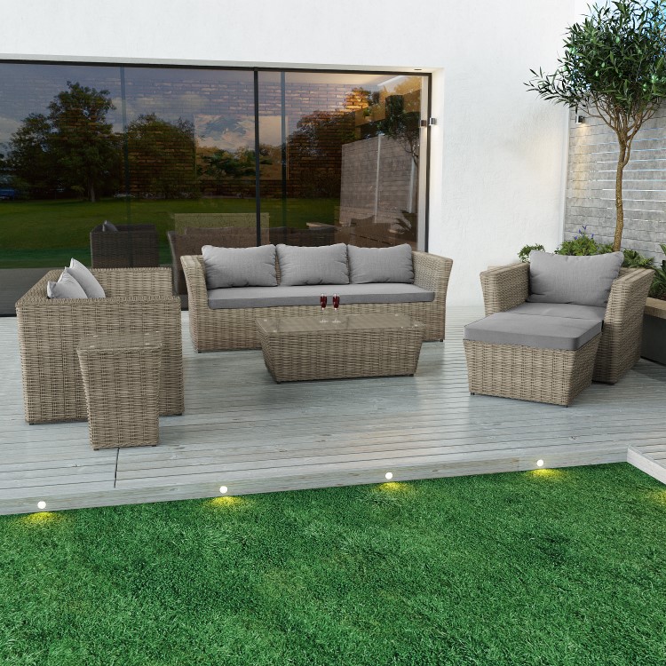 6 Seater Grey Rattan Garden Sofa Set  - Fortrose