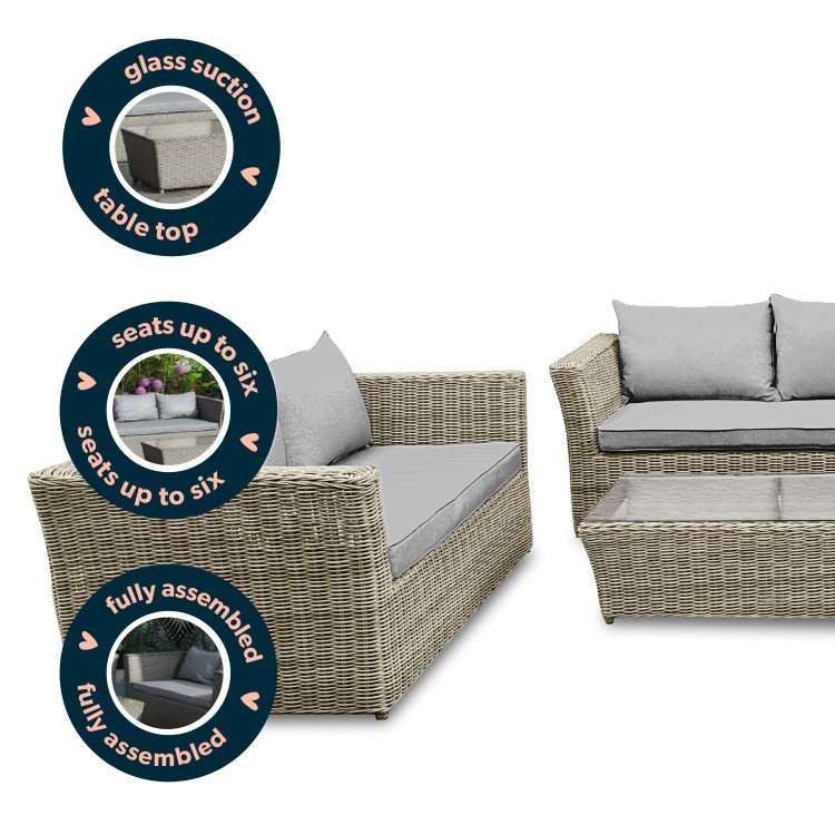 6 Seater Grey Rattan Garden Sofa Set  - Fortrose