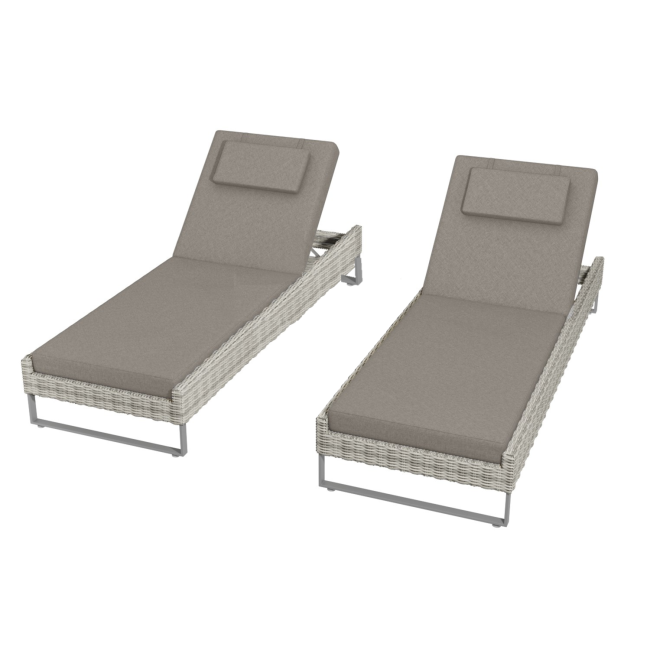 ONLY OPENED - Pair of Grey Rattan Reclining Garden Sun Lounger Set