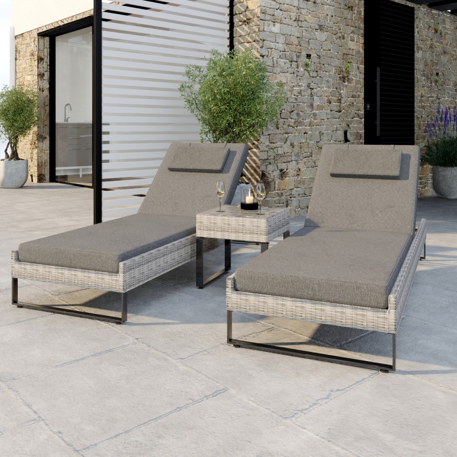 ONLY OPENED - Pair of Grey Rattan Reclining Sun Lounger Set - Como