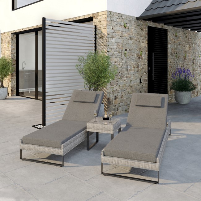 Pair of Grey Rattan Reclining Garden Sun Lounger Set - Como