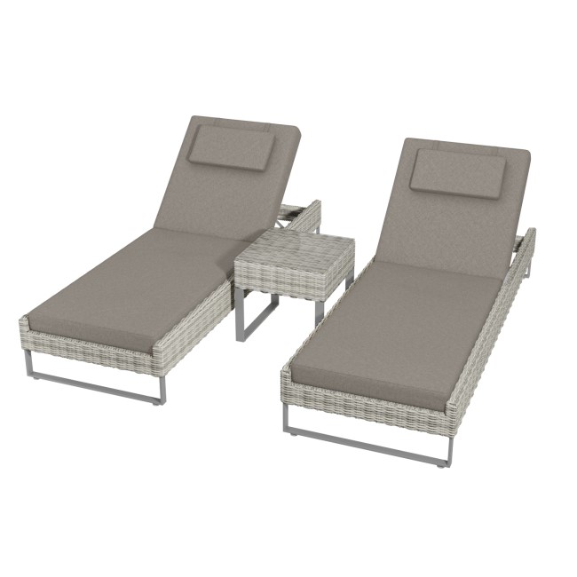 Pair of Grey Rattan Reclining Garden Sun Lounger Set - Como