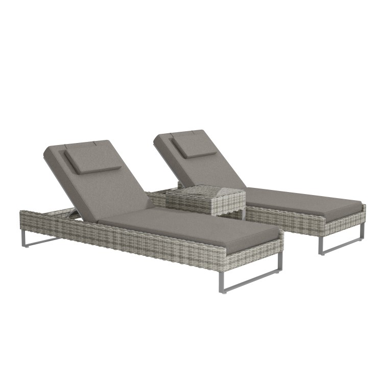 Pair of Grey Rattan Reclining Garden Sun Lounger Set - Como