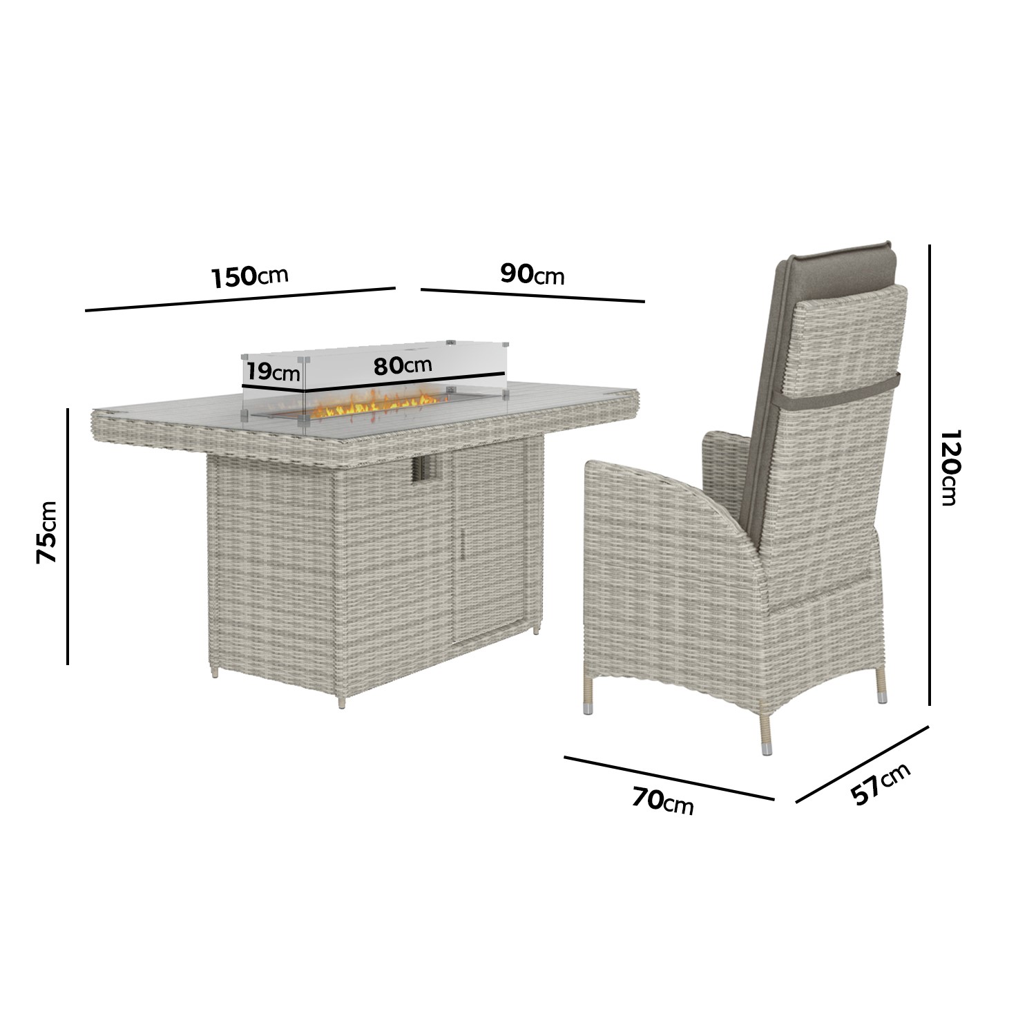 GRADE A1 Grey 6 Seater Rattan Reclining Garden Dining Set Aspen