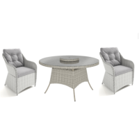 GRADE A1 - 2 Seater Grey Round Rattan Garden Dining Set with Table - Aspen