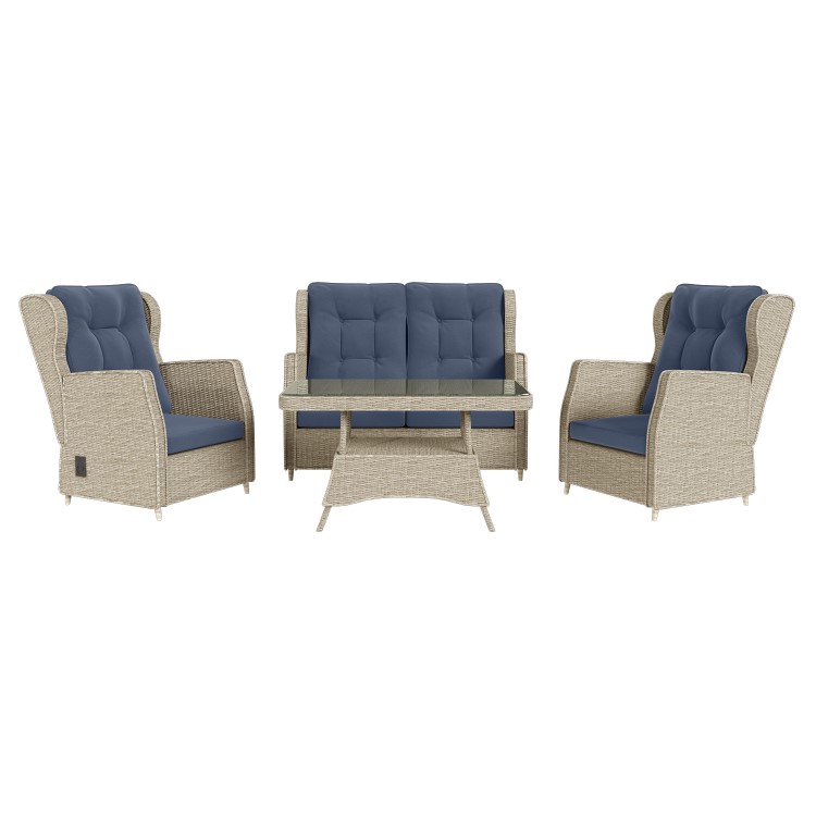 4 Seater Grey Rattan Reclining Garden Sofa Set - Aspen