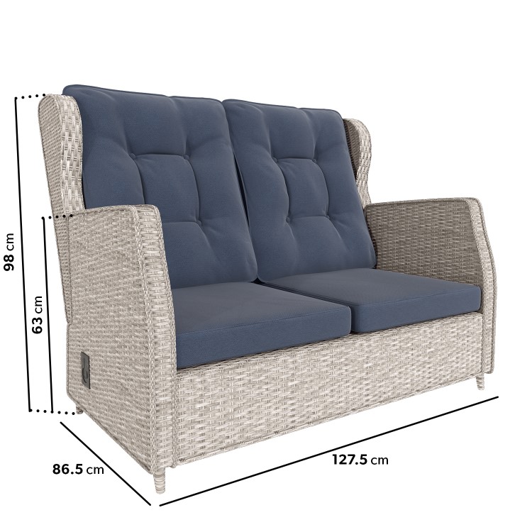 4 Seater Grey Rattan Reclining Garden Sofa Set - Aspen