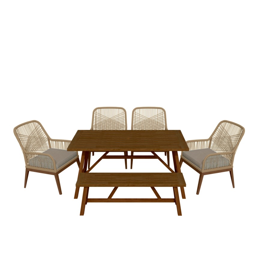 6 Seater Wooden Garden Dining Set with Bench and Chairs - Aspen