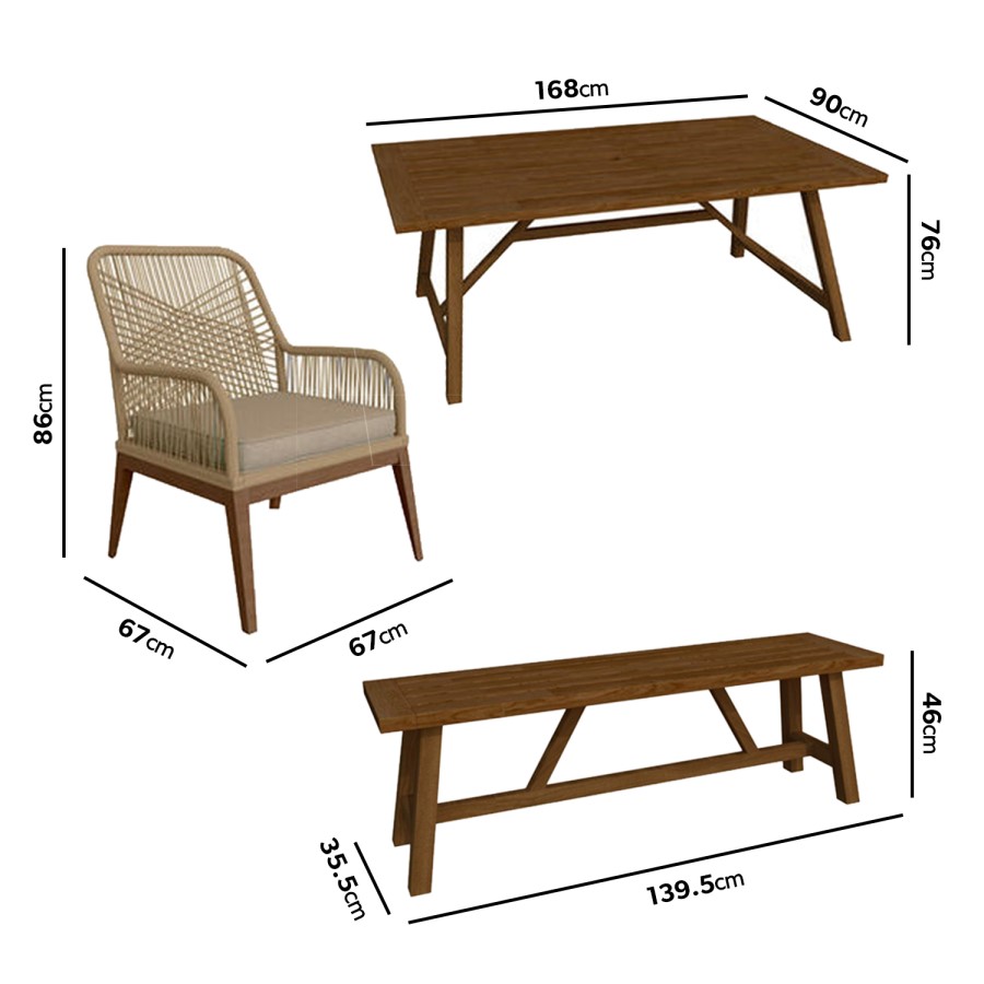 6 Seater Wooden Garden Dining Set with Bench and Chairs - Aspen