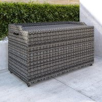 GRADE A1 - Large Outdoor Grey Rattan Water Resistant Storage Box with Serving Ledge & Wheels - 150x90cm - Fortrose