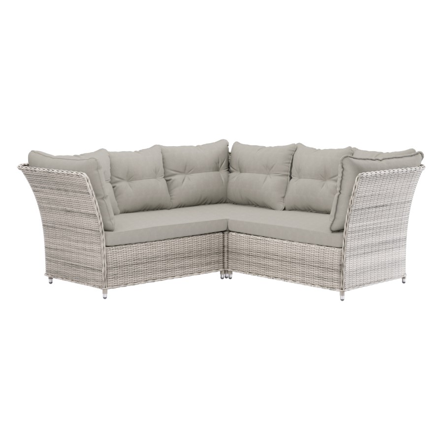 7 Seater Light Rattan Corner Sofa Set with 2 Stools and  Glass Table Top