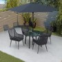 GRADE A1 - 4 Seater Black Rope Wicker Outdoor Dining Set with Parasol