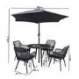 GRADE A1 - 4 Seater Black Rope Wicker Outdoor Dining Set with Parasol
