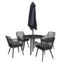 GRADE A1 - 4 Seater Black Rope Wicker Outdoor Dining Set with Parasol