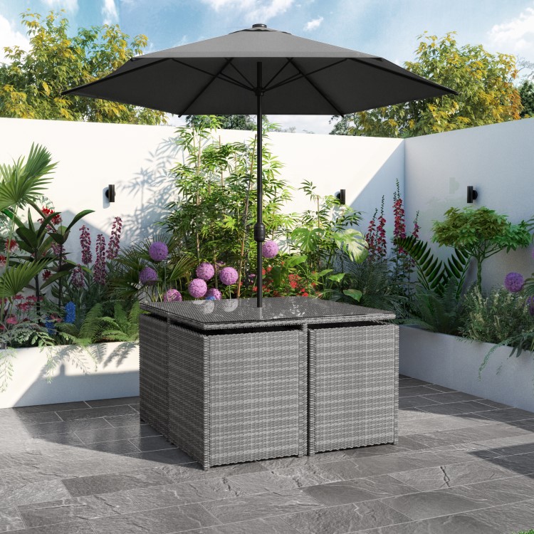 8 Seater Dark Grey Rattan Cube Garden Dining Set - Parasol Included - Fortrose