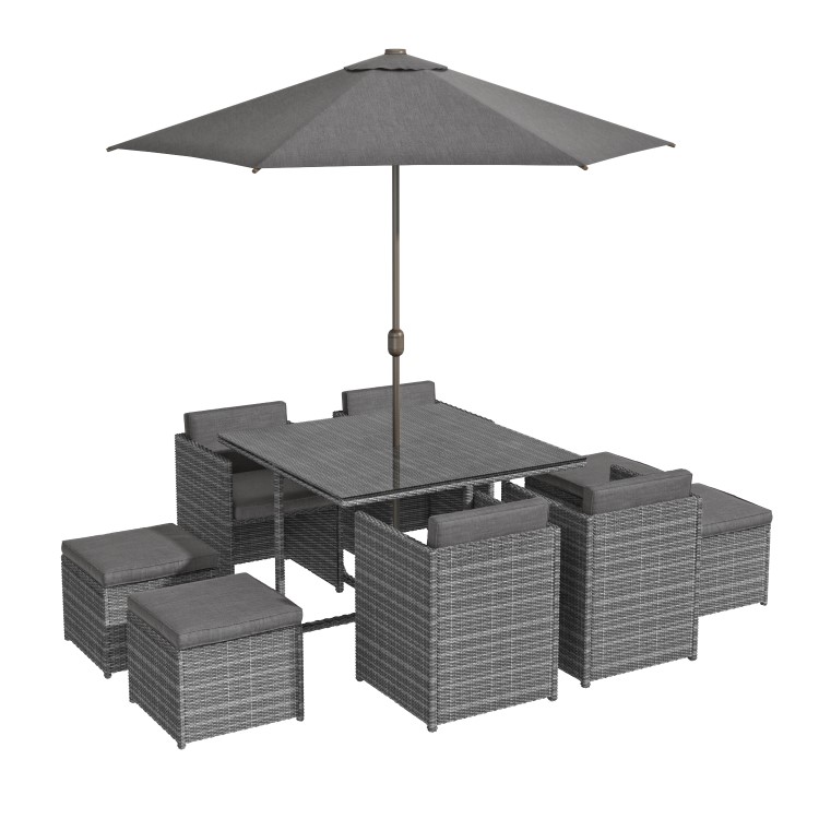 8 Seater Dark Grey Rattan Cube Garden Dining Set - Parasol Included ...