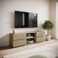 GRADE A1 - Large Oak Ribbed TV Stand with Storage - TV's up to 70" - Hazel