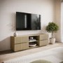 GRADE A1 - Large Oak Ribbed TV Stand with Storage - TV's up to 70" - Hazel