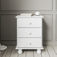 GRADE A1 - Hamilton White Wood Effect Bedside Table with 3 Drawers