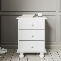 GRADE A1 - Hamilton White Wood Effect Bedside Table with 3 Drawers GRADE A1 - Hamilton White Wood Effect Bedside Table with 3 Drawers