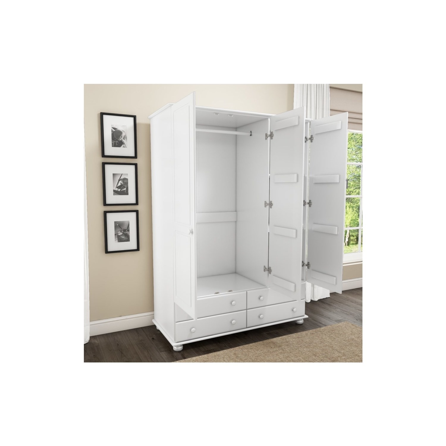 Grade A1 - Hamilton 3 Door 4 Drawer Wardrobe In White - Furniture123