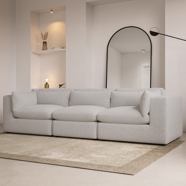 Beige Boucle 4 Seater Sofa - Hudson