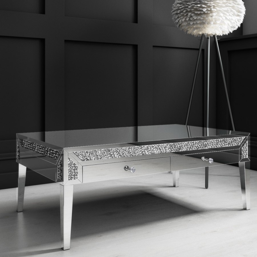 GRADE A2 - Mirrored Coffee Table with Drawers & Crystal Finish - Jade Boutique