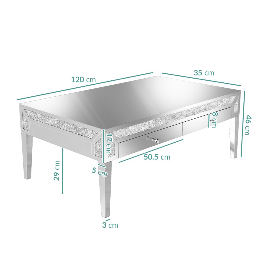 GRADE A2 - Mirrored Coffee Table with Drawers & Crystal Finish - Jade Boutique