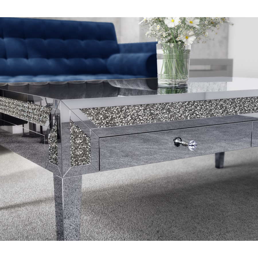GRADE A2 - Mirrored Coffee Table with Drawers & Crystal Finish - Jade Boutique