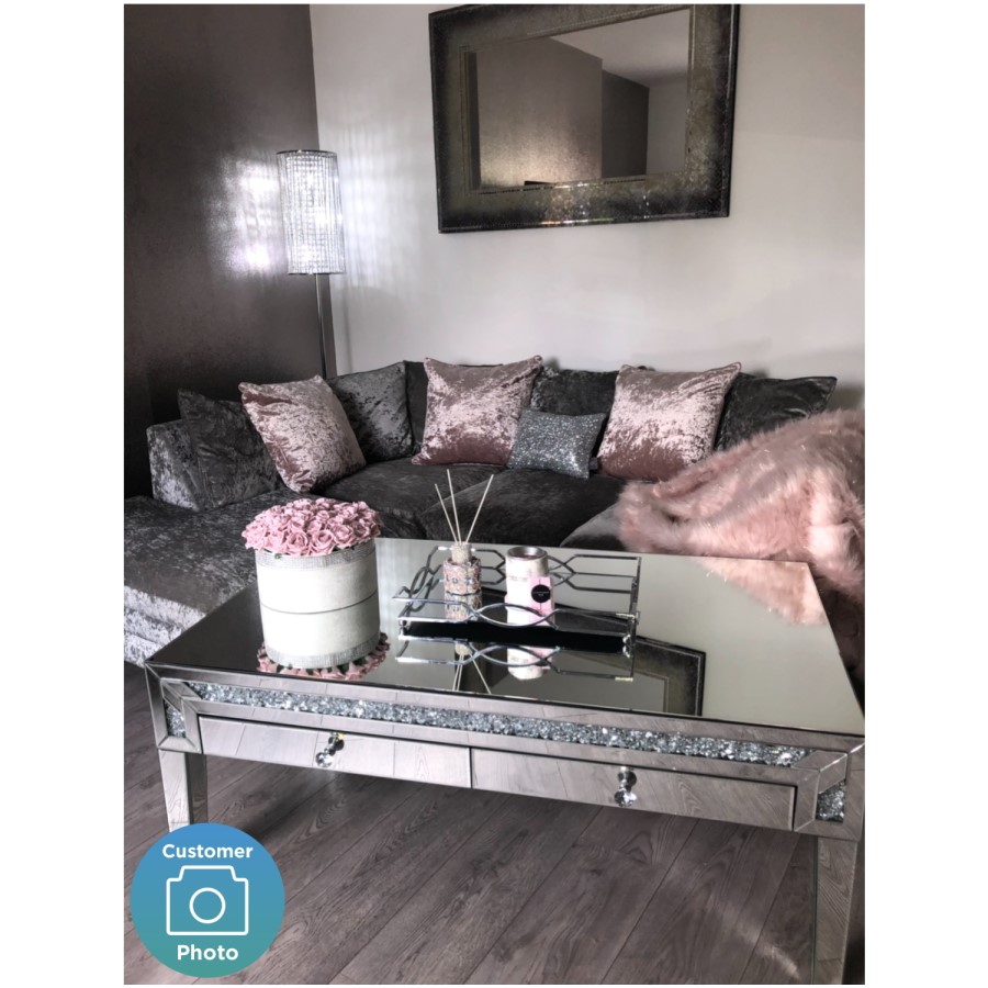 GRADE A2 - Mirrored Coffee Table with Drawers & Crystal Finish - Jade Boutique