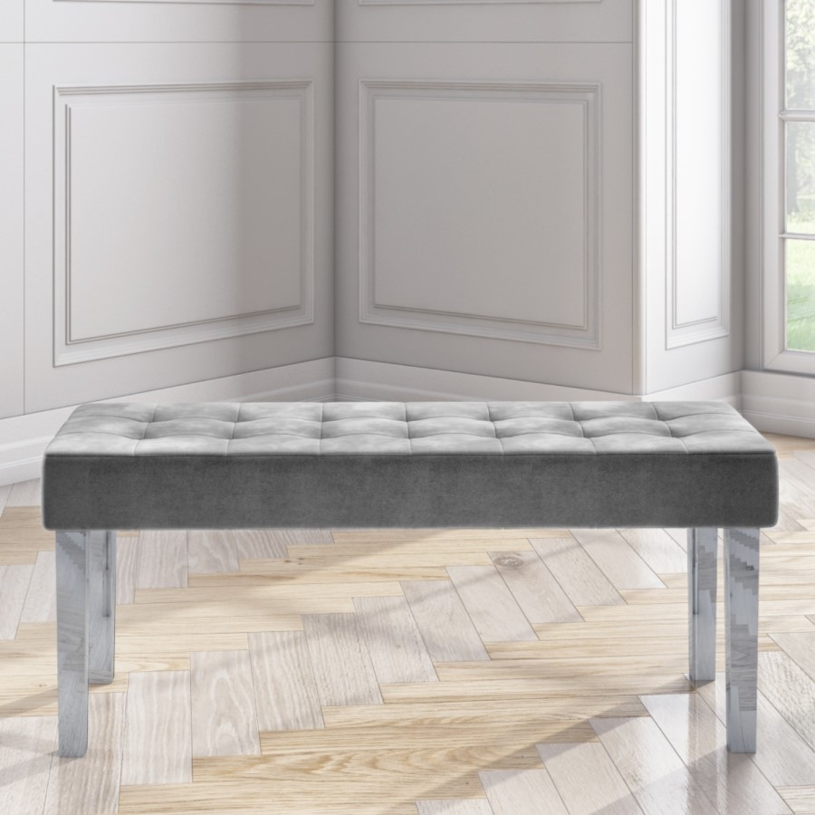 GRADE A2 - Grey Velvet Dining Bench with Chrome Legs - Jade Boutique 