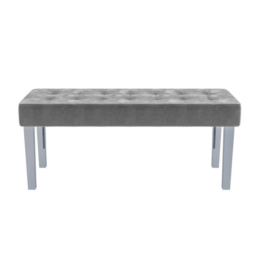 GRADE A2 - Grey Velvet Dining Bench with Chrome Legs - Jade Boutique 
