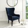 GRADE A1 - Navy Blue Velvet Armchair with Black Legs and Brass Studs - Jade Boutique