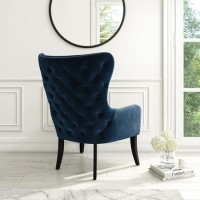 Navy Blue Velvet Armchair with Black Legs and Brass Studs - Jade Boutique