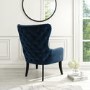 Navy Blue Velvet Armchair with Black Legs and Brass Studs - Jade Boutique