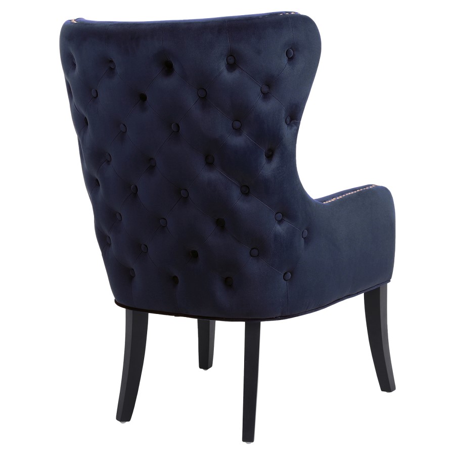 GRADE A2 - Navy Blue Velvet Armchair with Black Legs and Brass Studs - Jade Boutique