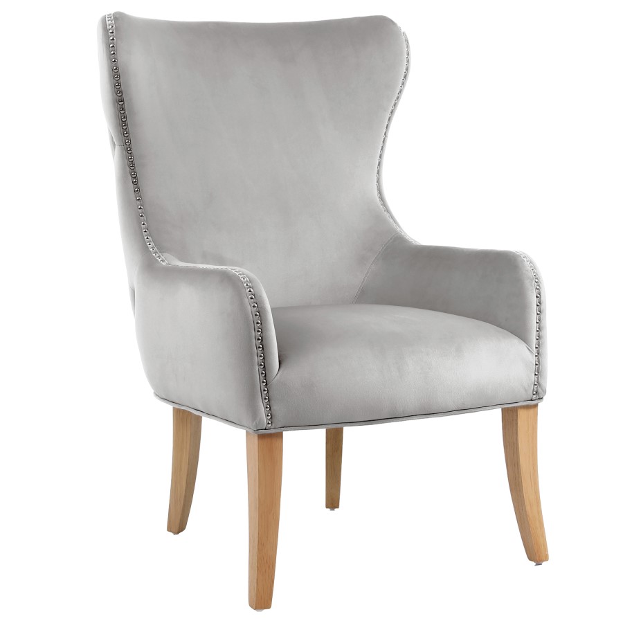 Wingback Armchair with Button Detail in Grey Velvet - Jade Boutique