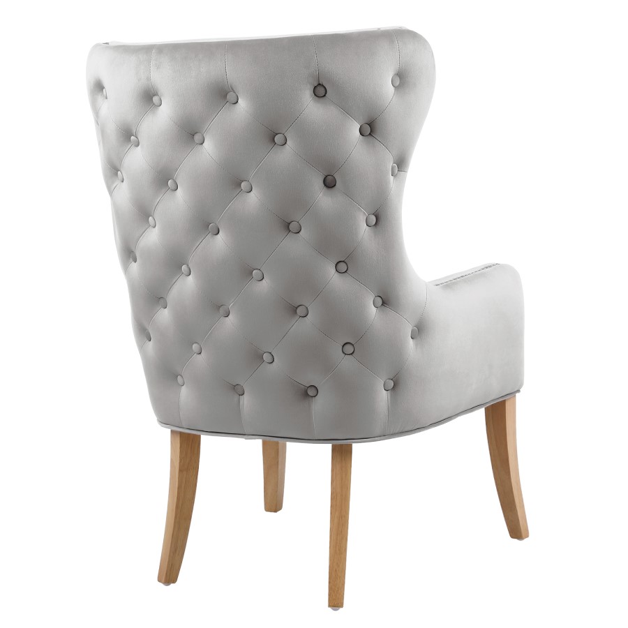 Wingback Armchair with Button Detail in Grey Velvet - Jade Boutique