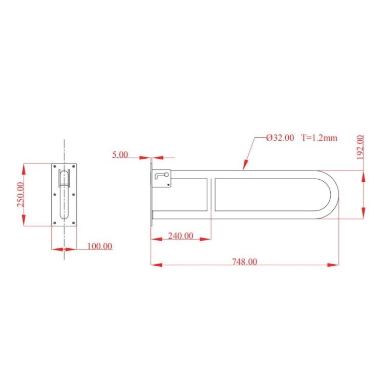 Stainless Steel Hinged Chrome Grab Rail 748mm