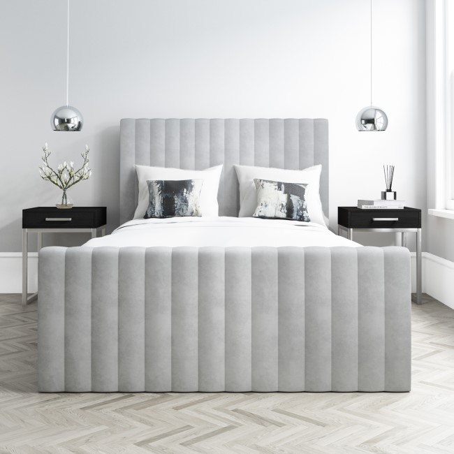 GRADE A1 - Khloe Double Side Ottoman Bed in Silver Grey Velvet