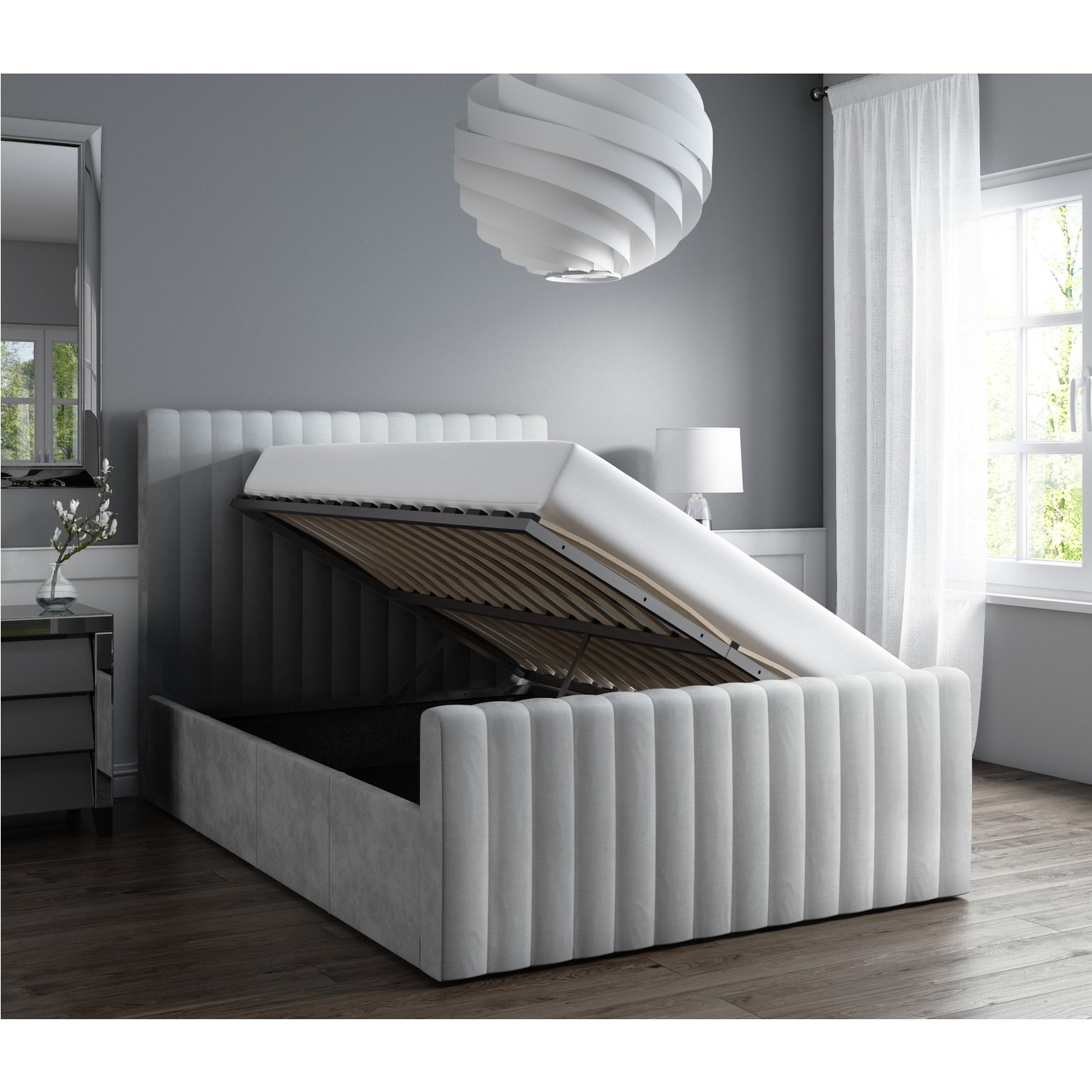 Grade A2 Khloe Double Side Ottoman Bed In Silver Grey Velvet Furniture123 