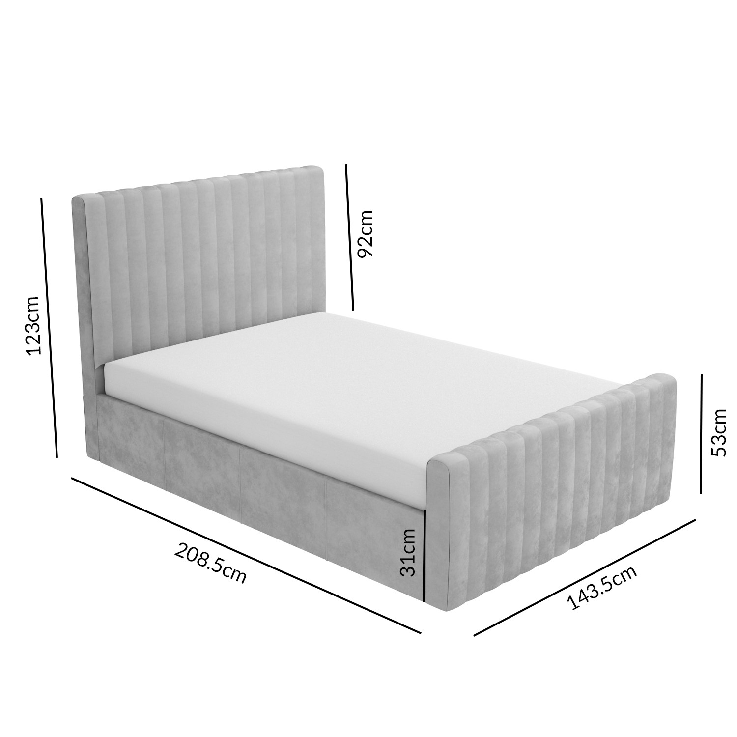 Double SideOpening Ottoman Bed in Light Grey Velvet Khloe Furniture123