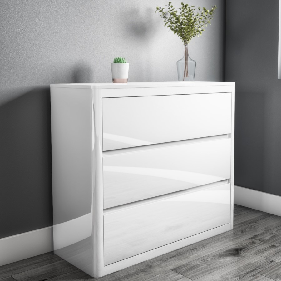 GRADE A1 - White Gloss Chest of Drawers - Lexi