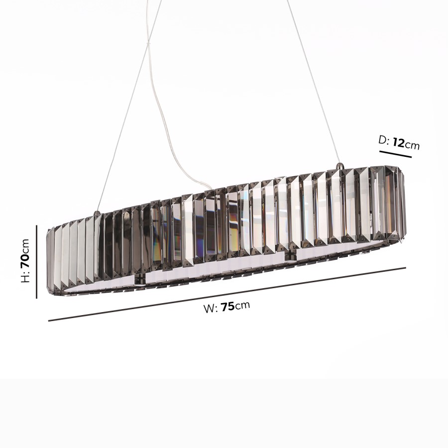 GRADE A1 - Box Opened Oval Ceiling Light with Smoked Crystals
