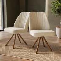 ONLY OPENED - Set of 2 Beige Upholstered Swivel Dining Chairs with Walnut Effect Legs - Logan